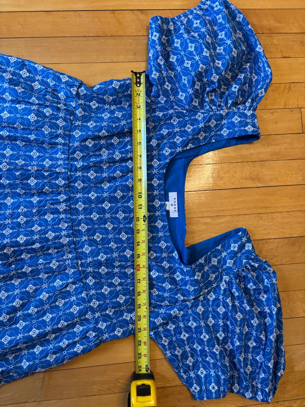 Like New RHODE Blue Embroidered Eyelet Babydoll Mini Dress | Women’s Plus XXL - Picture 9 of 16